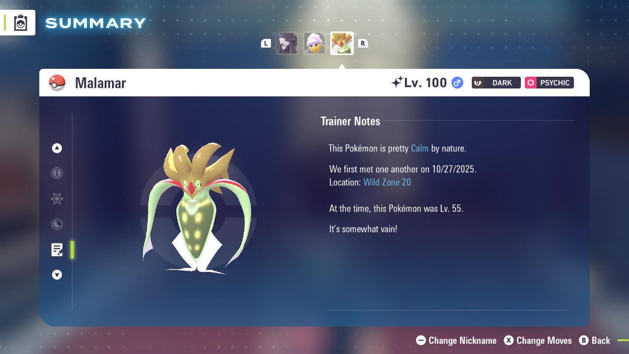 Foto de la carta Pokémon MALAMAR variocolor Pokémon Legends ZA 6IV listo para el combate competitivo 4