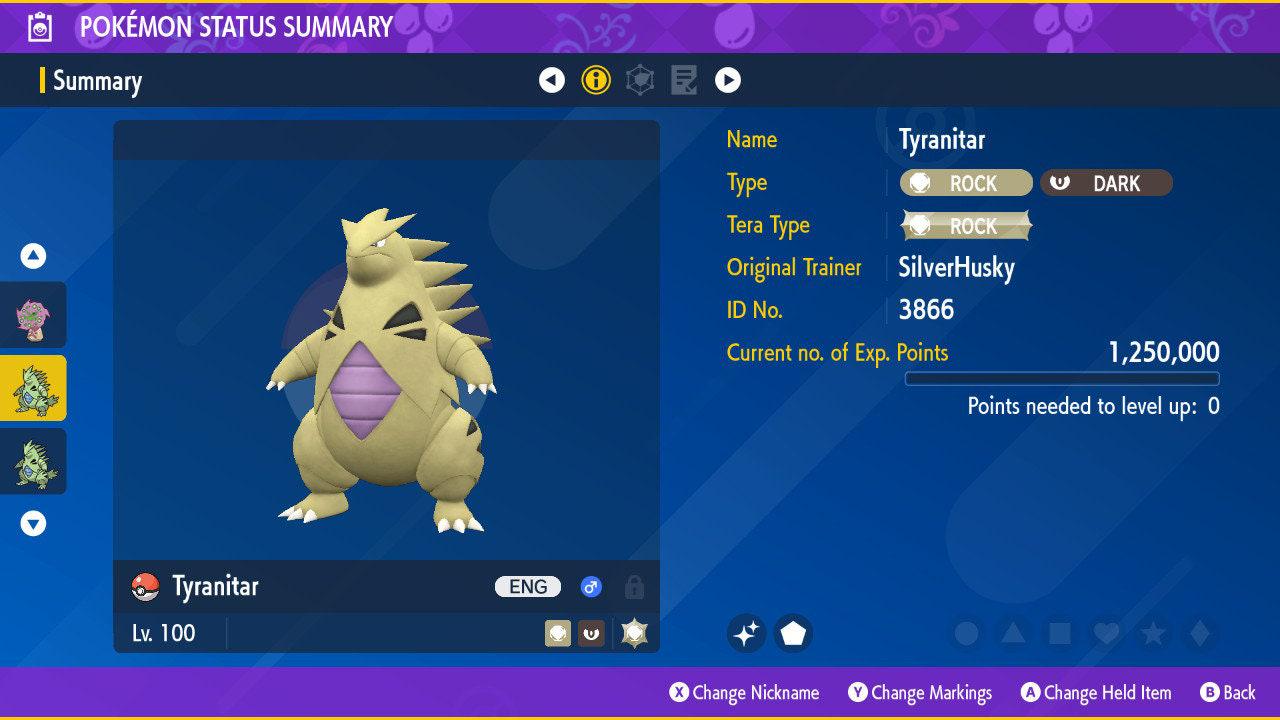 Shiny TYRANITAR Pokémon Scarlet Violet 6IV Competitive Battle Ready Pokémon card photo