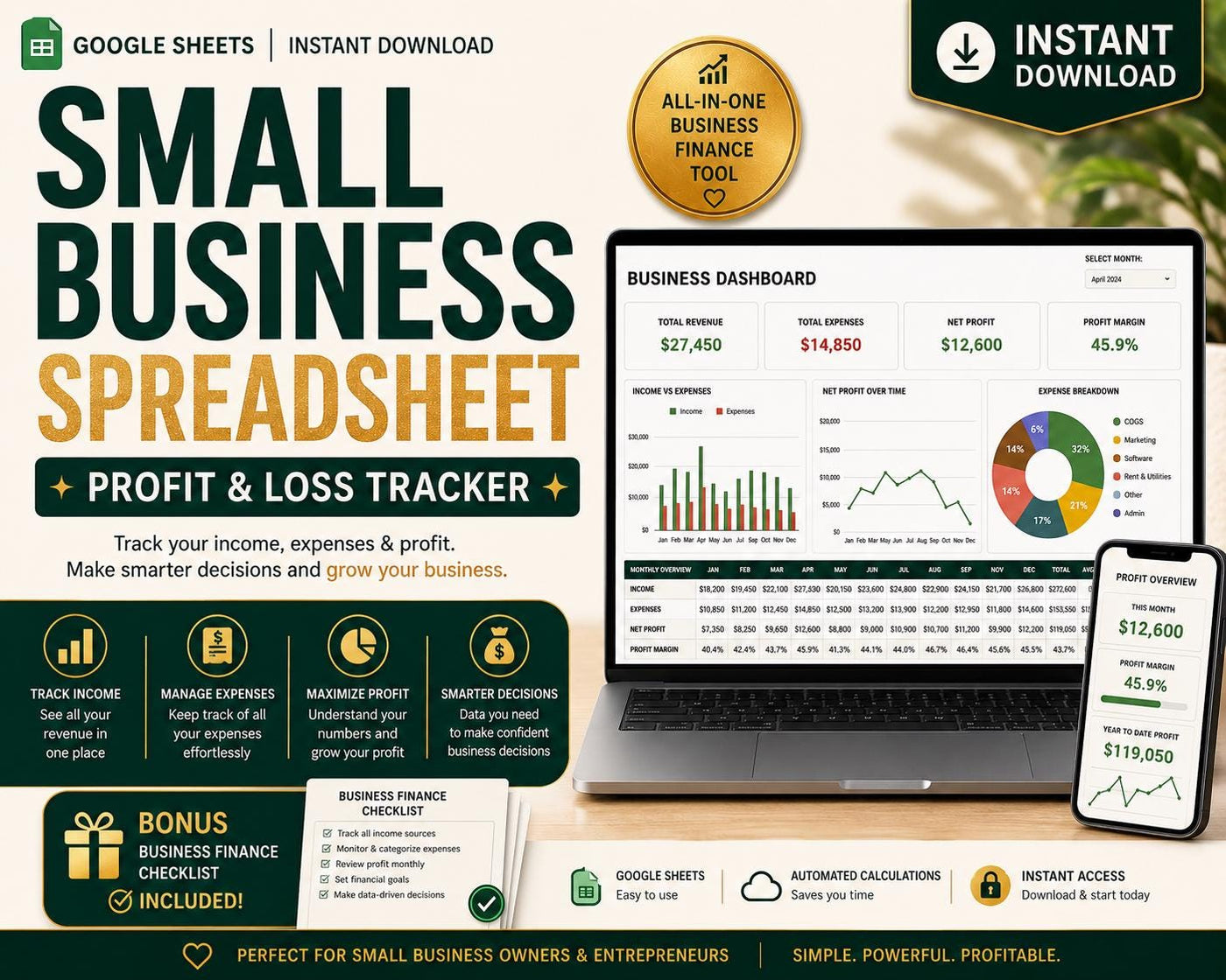 Small Business Spreadsheet Profit and Expense Tracker with Bookkeeping Dashboard Cash Flow for Freelancers Self Employed Google Sheets Excel – Workbooks Pokémon card photo