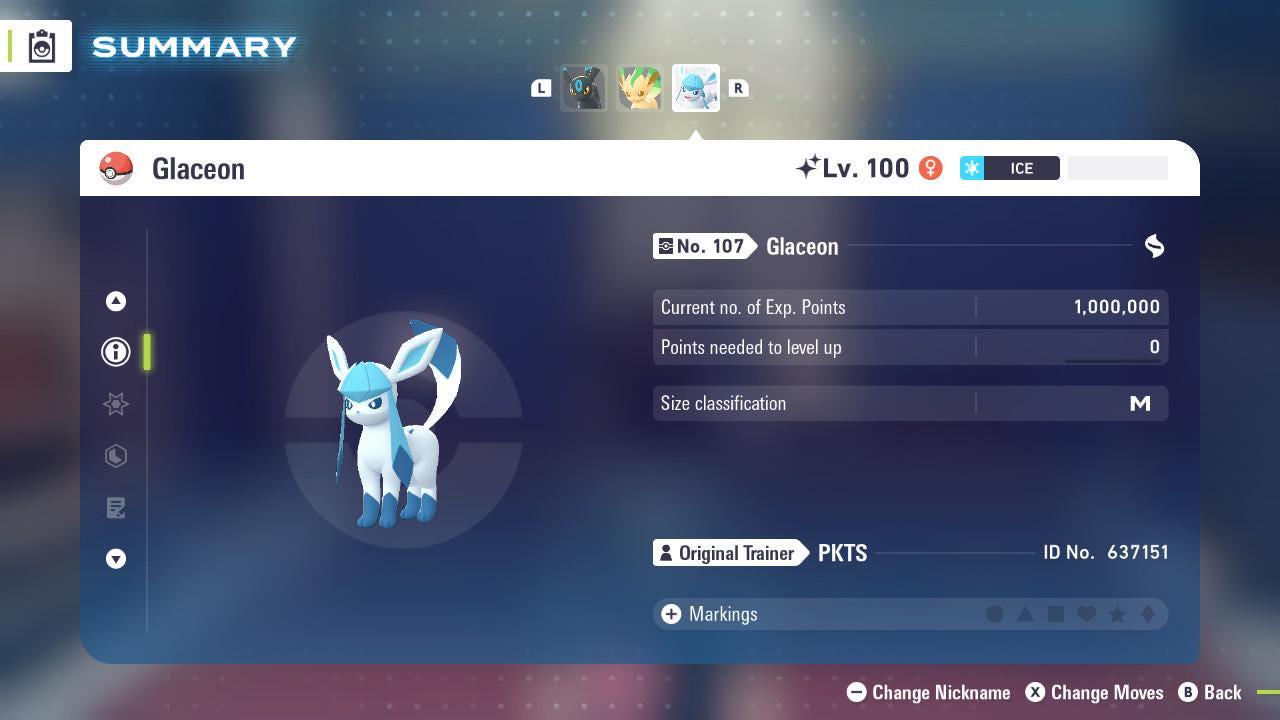 Foto de la carta Pokémon Glaceon variocolor de Pokémon Legends ZA 6IV competitivo listo para la batalla 3