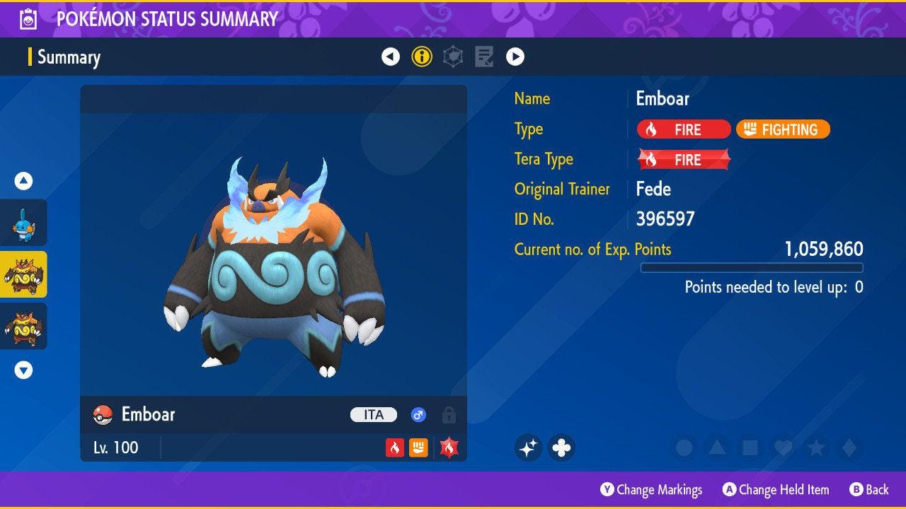 Shiny EMBOAR Pokémon Scarlet and Violet 6IV Competitive Battle Ready – Scarlet & Violet Pokémon card photo