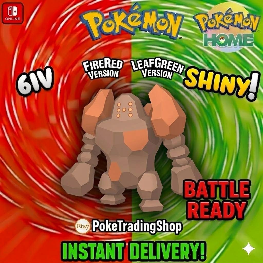 Foto de la carta Pokémon REGIROCK VARIOCLOR Pokémon Rojo Fuego Verde Hoja 6IV Listo para el Combate Competitivo