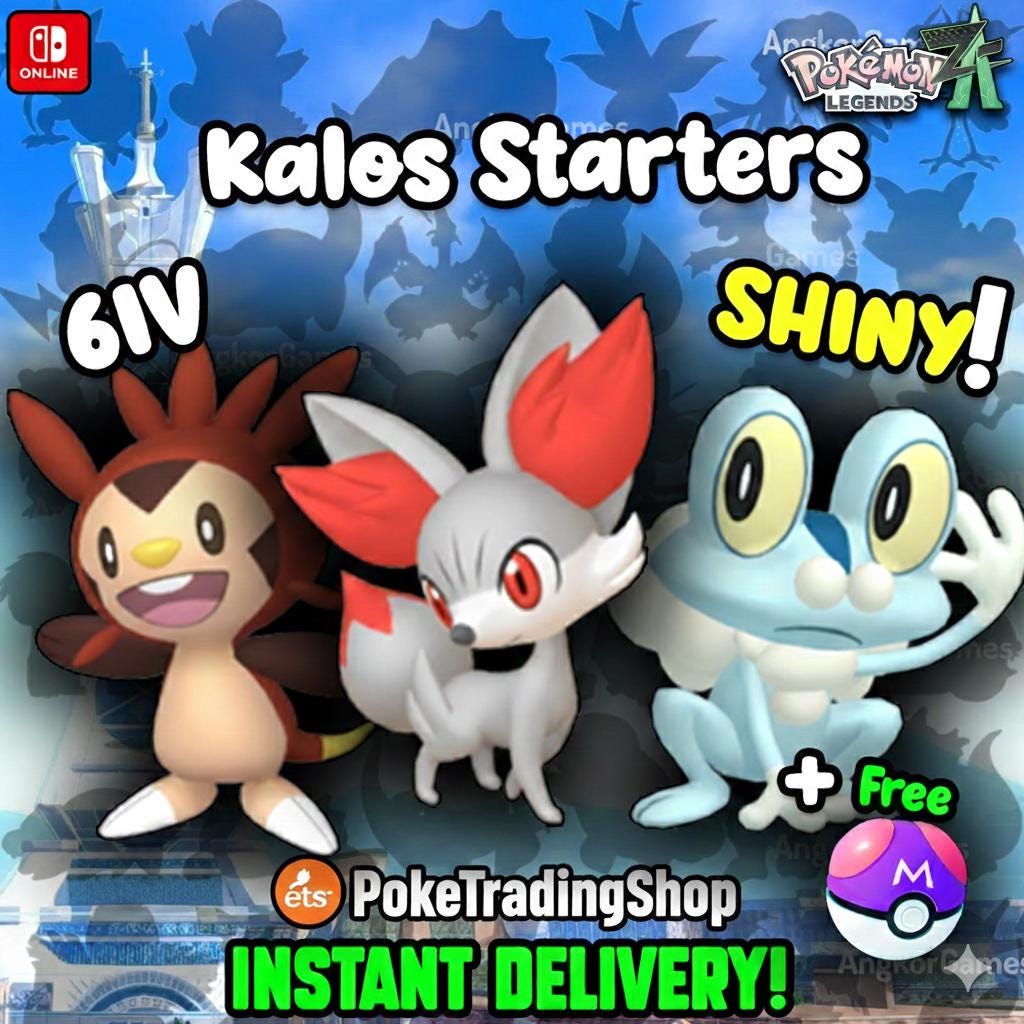 Pokemon ZA Shiny Kalos Starters Bundle 6IV Chespin Fennekin Froakie Custom Battle Ready Trade Service Unique Gamer Gift Pokémon card photo