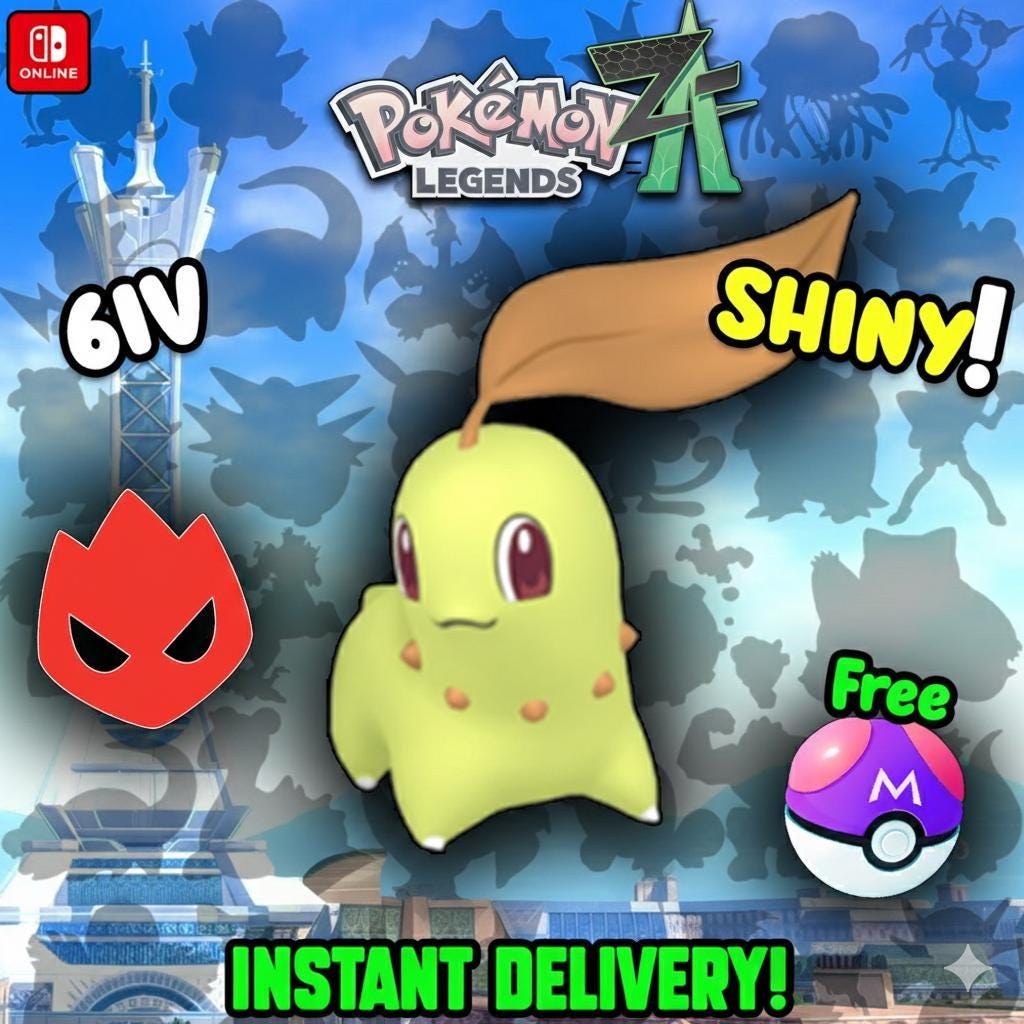 Shiny Alpha Chikorita Pokémon Legends ZA 6IV Competitive Battle Ready – Pokémon Legends Z-A Pokémon card photo