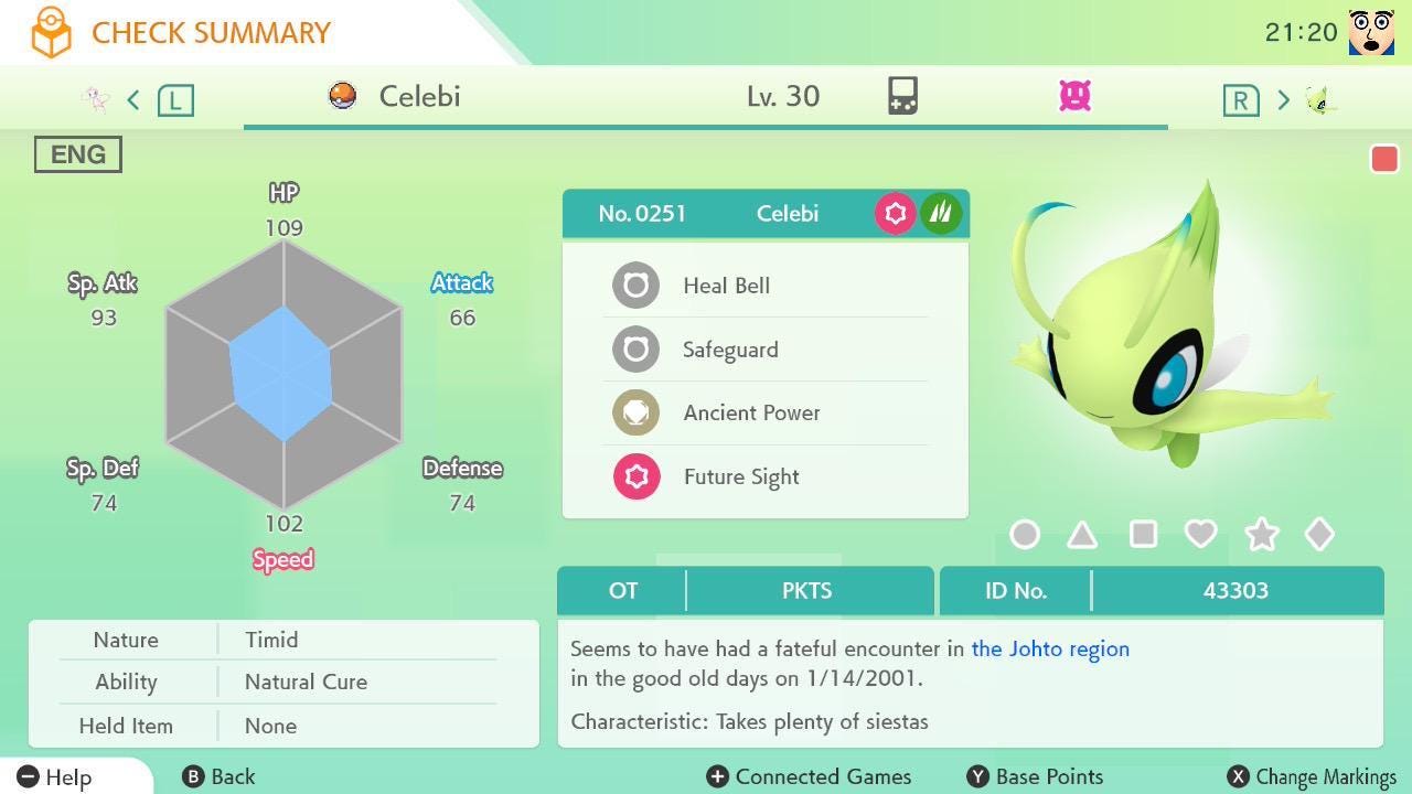 Pokemon HOME 2001 Event Celebi (Crystal Bonus Distribution) Pokémon Home Scarlet Violet, Sword Shield, BdSp, Legends Arceus, Lets Go – Legends Arceus Pokémon card photo