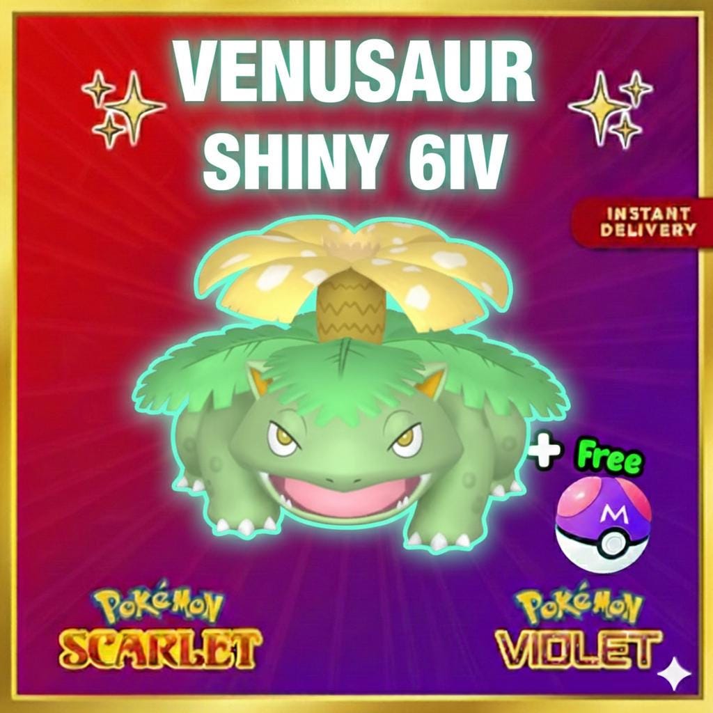 Foto de la carta Pokémon Shiny VENUSAUR Pokémon Escarlata y Púrpura 6IV Competitivo Listo para la Batalla