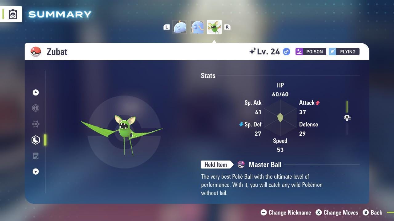 Foto de la carta Pokémon Shiny Zubat Pokémon Legends ZA Mega Dimension DLC 6IV Listo para el Combate Competitivo