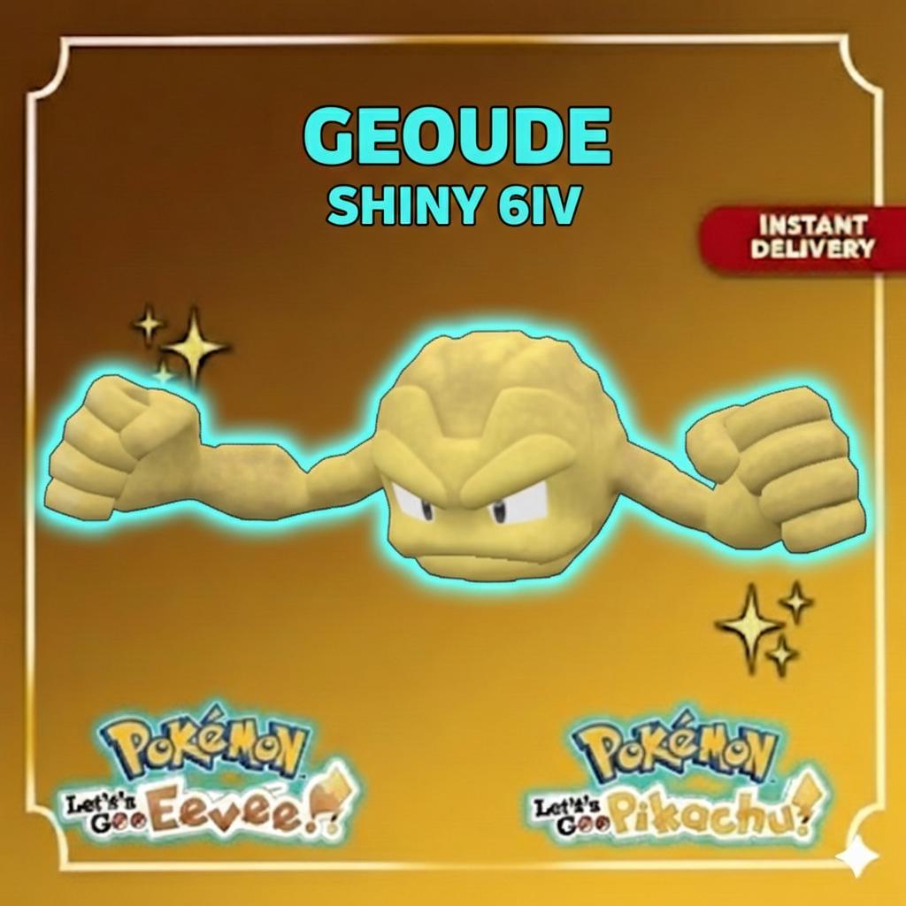 Shiny GEODUDE Pokémon Lets Go Pikachu Eevee 6IV Competitive Battle Ready – Pokémon Let's Go Pokémon card photo