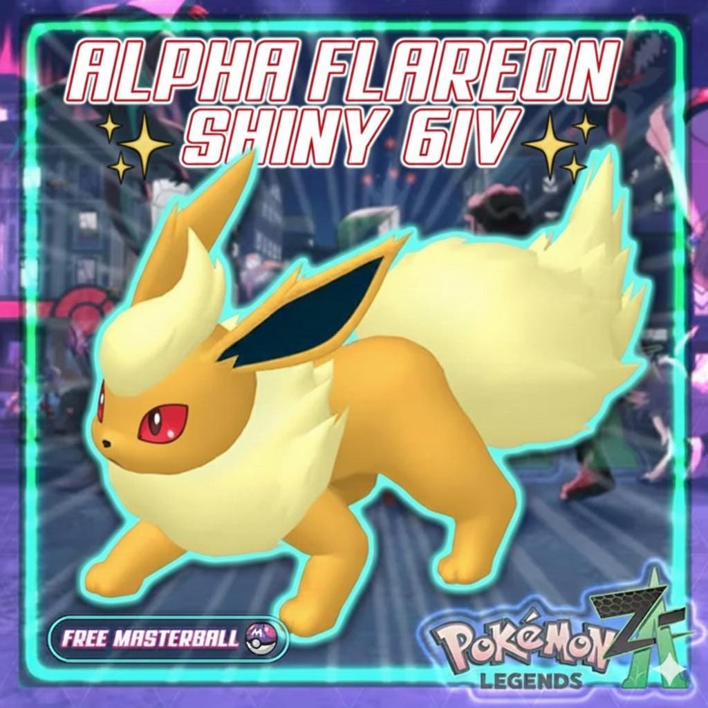 Foto de la carta Pokémon Flareon Alfa variocolor Pokémon Legends ZA 6IV listo para el combate competitivo