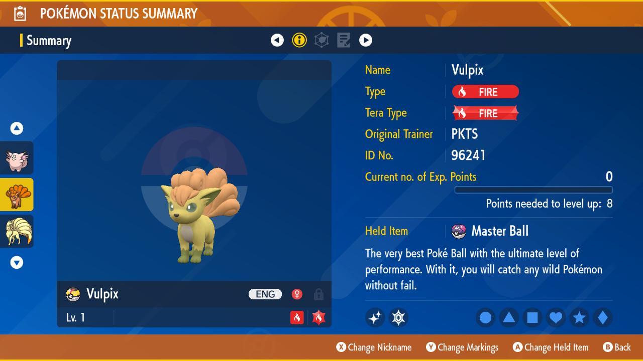 Foto de la carta Pokémon Pokemon Escarlata y Púrpura VULPIX Variocolor 6IV Listo para la Batalla Competitiva 2