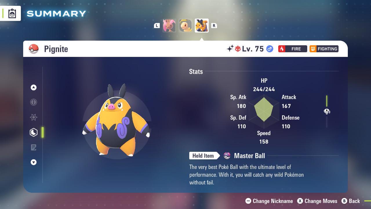 Foto de la carta Pokémon Pignite Alfa Variocolor Pokémon Legends ZA 6IV Competitivo Listo para la Batalla