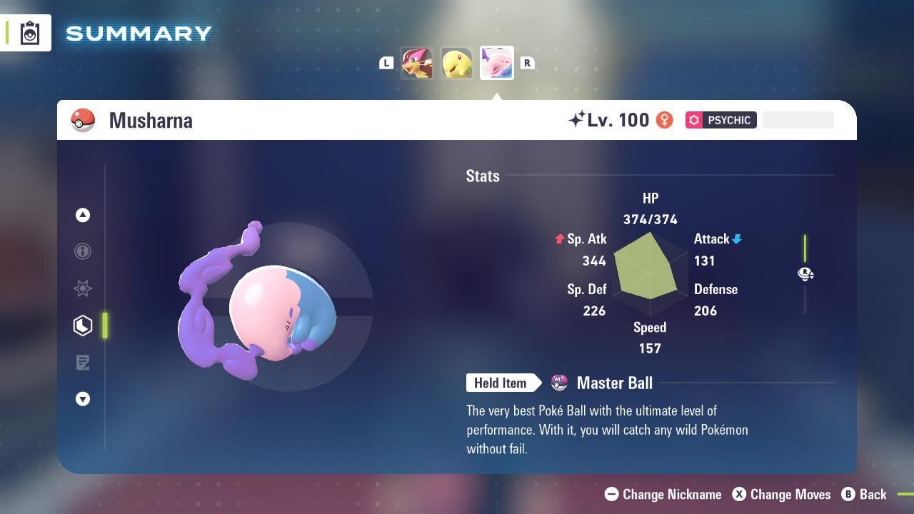 Shiny Musharna Pokemon Legends ZA Mega Dimension DLC 6IV Competitive Battle Ready Pokémon card photo