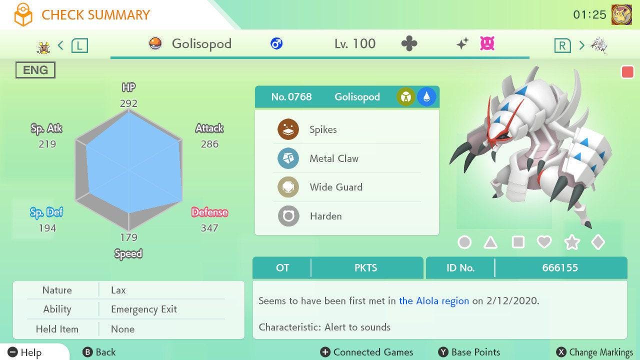 Shiny GOLISOPOD Pokémon HOME 6IV Competitive Battle Ready – Shiny Pokémon Pokémon card photo