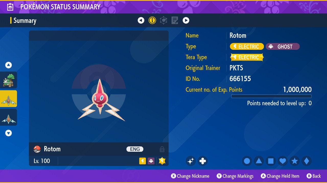 Foto de la carta Pokémon ROTOM Shiny Pokémon Escarlata Púrpura 6IV Competitivo Listo Para la Batalla
