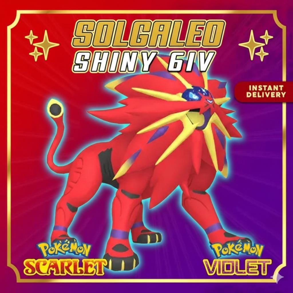 Foto de la carta Pokémon SOLGALEO Brillante Pokémon Escarlata y Púrpura 6IV Competitivo Listo para la Batalla