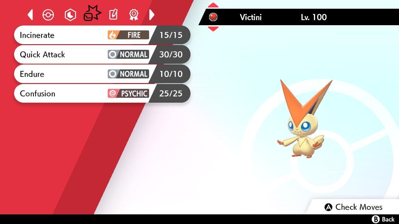Foto de la carta Pokémon VICTINI No Shiny Pokémon Espada y Escudo 6IV Pokémon No competitivo Listo para la batalla EVs Libres Shiny Switch 2 3