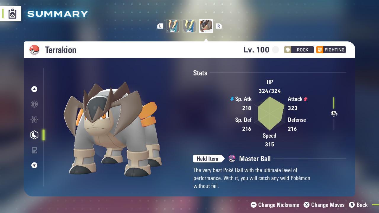 Foto de la carta Pokémon Shiny Terrakion Pokémon Legends ZA Mega Dimension DLC Pokémon Legends ZA Mega Dimension DLC 6IV Listo para el Combate Competitivo
