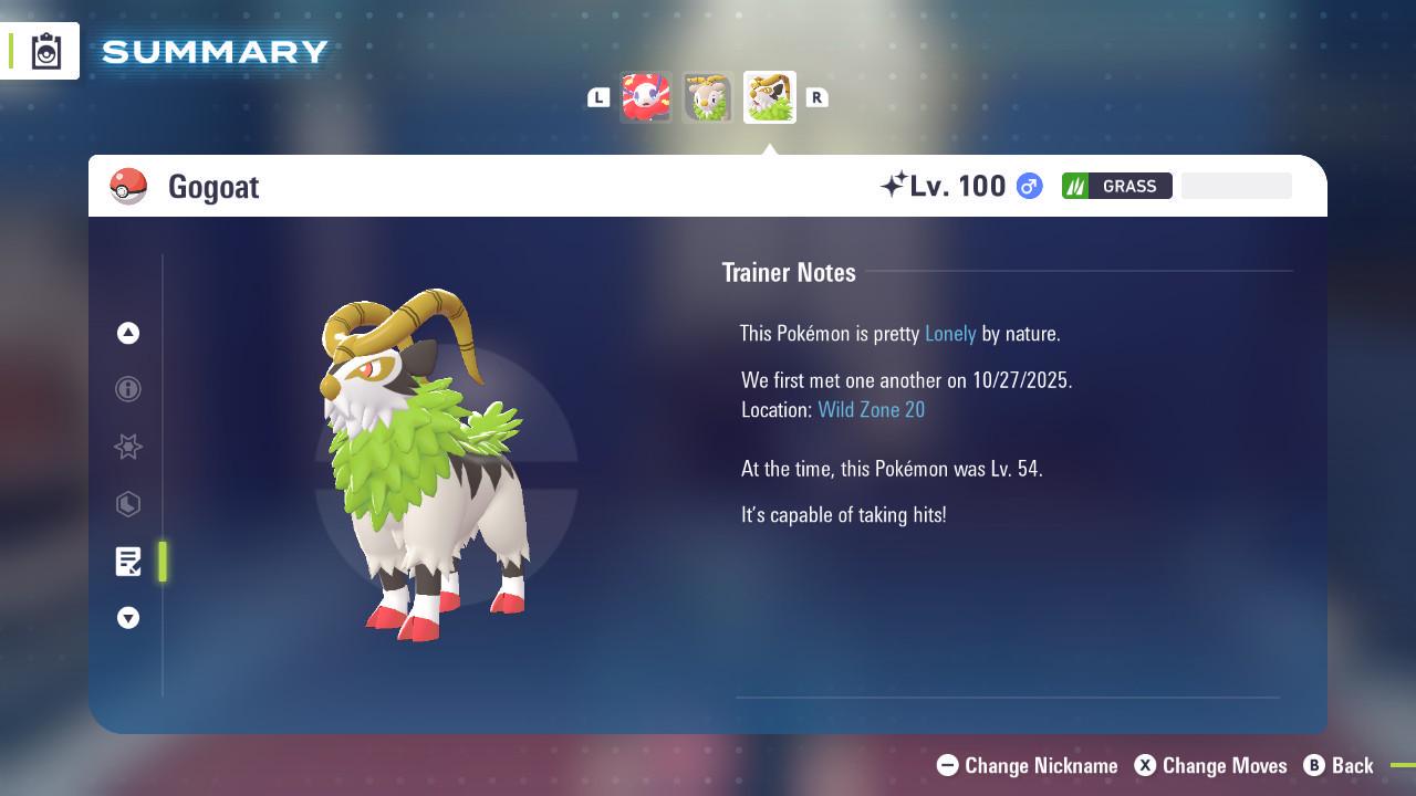 Foto de la carta Pokémon GOGOAT variocolor Pokémon Legends ZA 6IV listo para el combate competitivo 4
