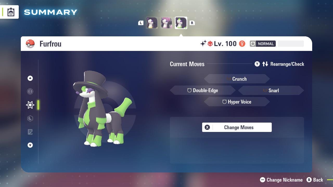 Foto de la carta Pokémon Shiny Alpha Furfrou Galante Pokémon Leyendas ZA 6IV Listo para el Combate Competitivo 3