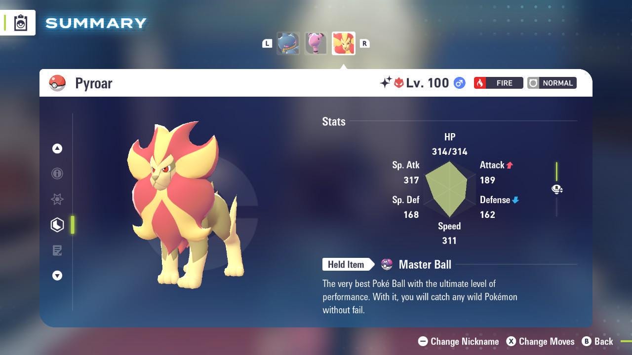 Shiny Alpha Pyroar Pokémon Legends ZA 6IV Competitive Battle Ready Pokémon card photo