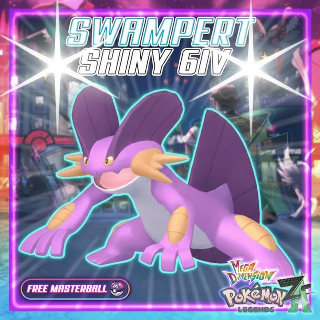 Shiny Swampert Pokemon Legends ZA Mega Dimension DLC 6IV Competitive Battle Ready Pokémon card photo
