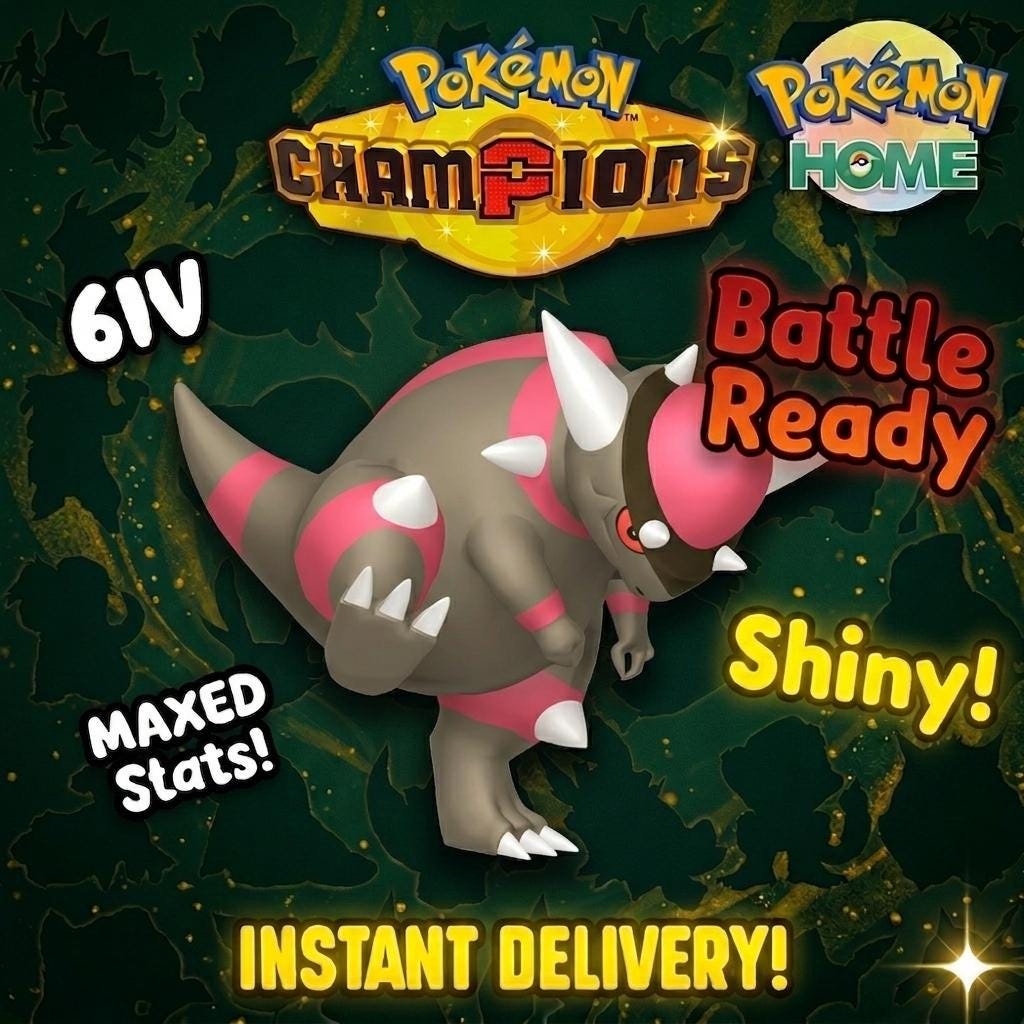Shiny Rampardos Pokémon Champions 6IV Competitive Battle Ready – Champions Pokémon card photo