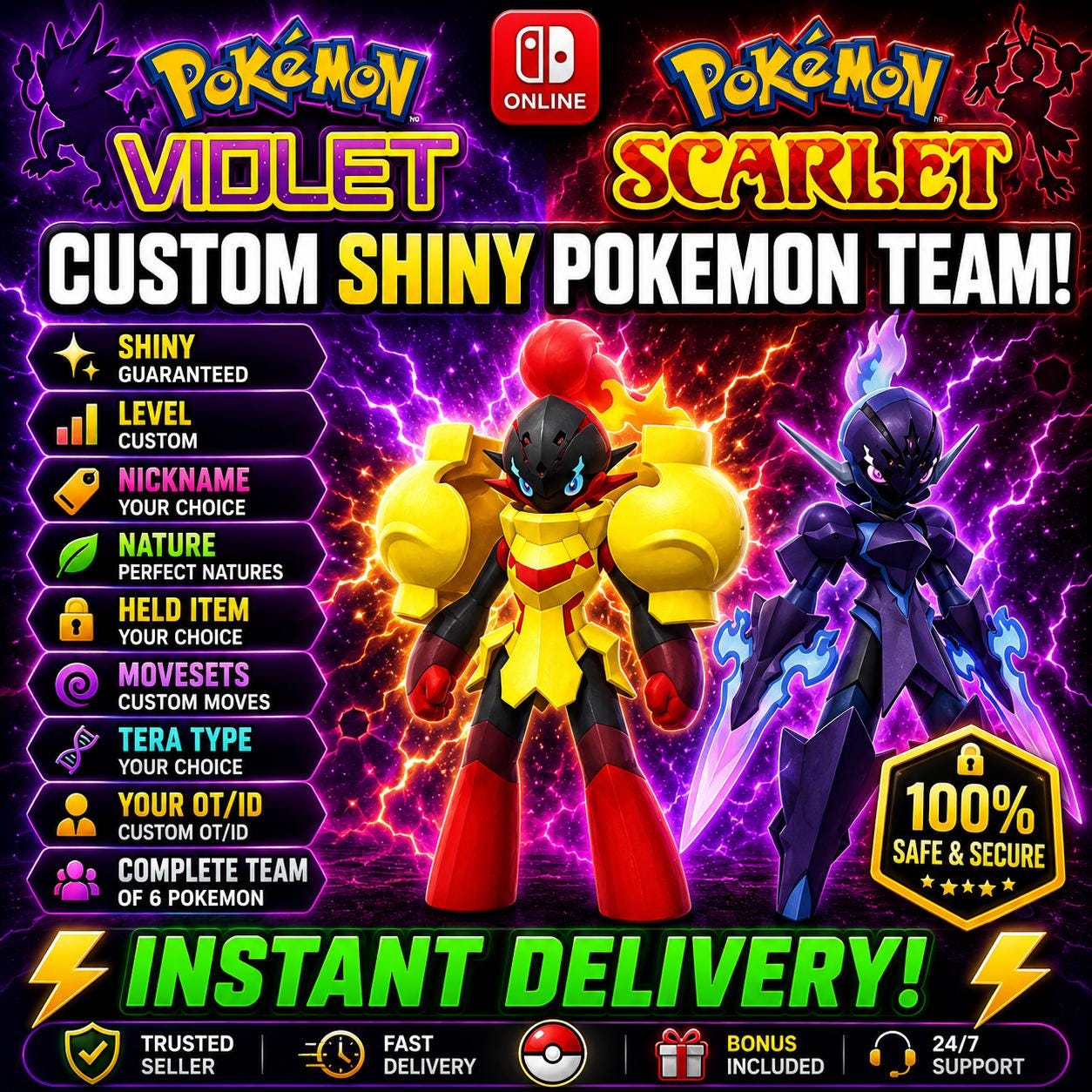 Pokemon Scarlet Violet – PKTS Custom 6IV Legendary Shiny Team (6 Pokémon) – Any Species + Fast Delivery – Scarlet & Violet Pokémon card photo