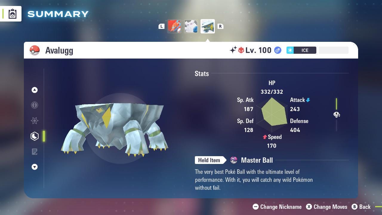 Shiny Alpha Avalugg Pokémon Legends ZA 6IV Competitive Battle Ready Pokémon card photo
