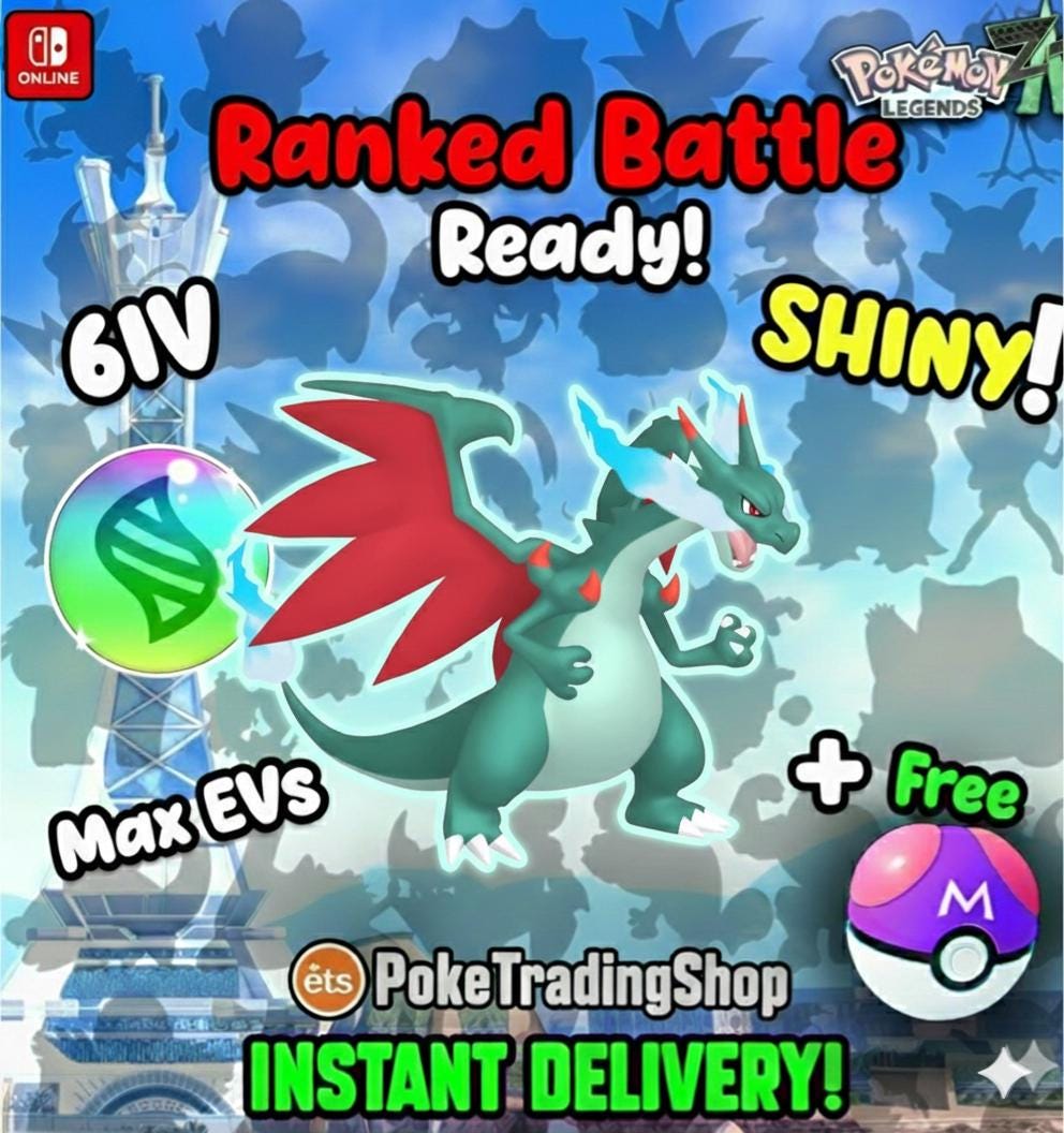 Foto de la carta Pokémon Pokemon LEGENDS ZA Alpha Shiny Charizard X Mega Ready Ciudad Luminalia Región de KALOS Garra Dragón Maestro Listo para la Batalla 6IV Placa Alfa Transferencia a Home