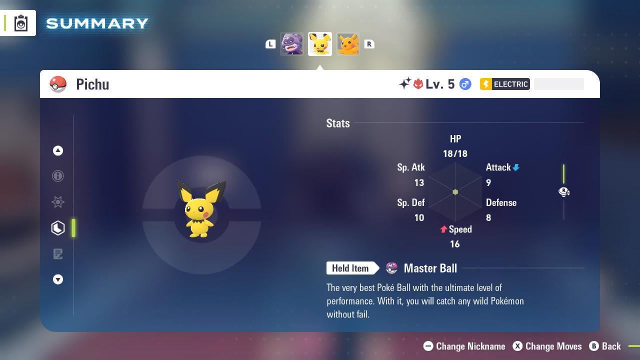 Pokemon Za Lvl 5 Timid SHINY ALPHA 6IV Pichu Pokémon Legends ZA 6IV Competitive Battle Ready Pokémon card photo
