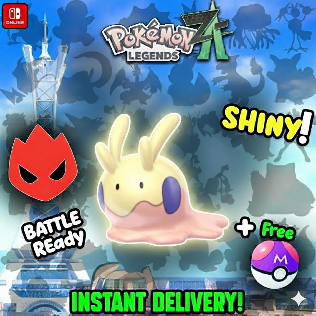 Pokemon Za Lvl 5 Modest SHINY ALPHA 6IV Goomy Pokémon Legends ZA 6IV Competitive Battle Ready Pokémon card photo