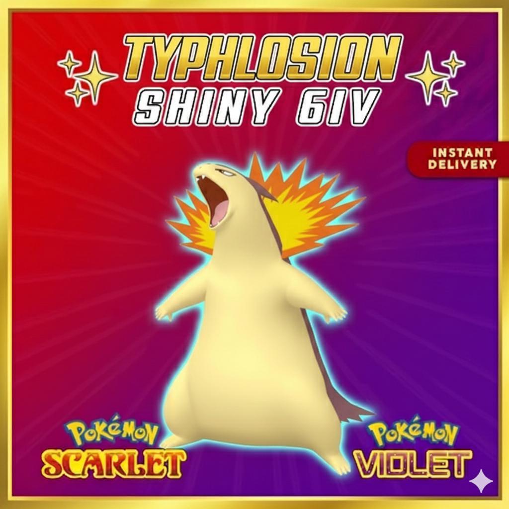 Shiny TYPHLOSION Pokémon Scarlet and Violet 6IV Competitive Battle Ready Pokémon card photo