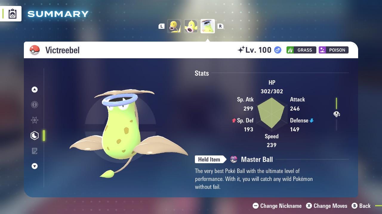 Foto de la carta Pokémon Shiny VICTREEBEL Pokémon Legends ZA 6IV Listo para la batalla competitiva 2