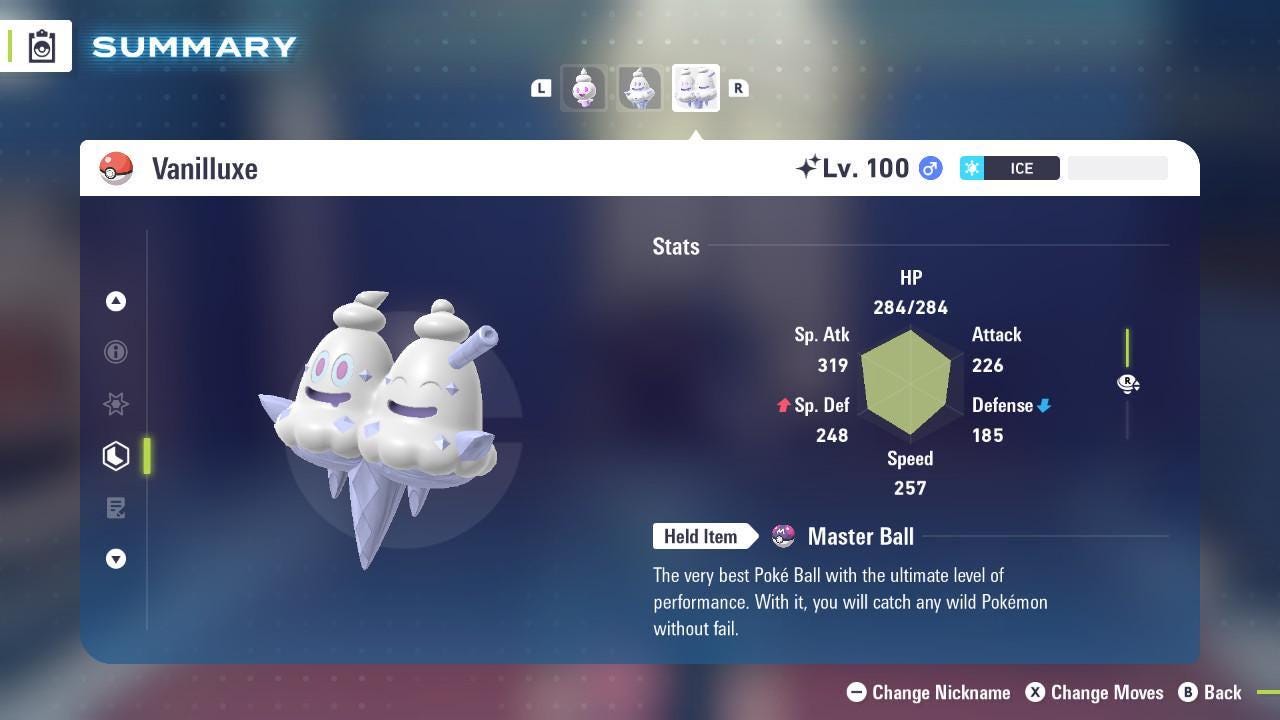 Foto de la carta Pokémon Shiny VANILLUXE Pokémon Legends ZA 6IV Listo para la batalla competitiva 2