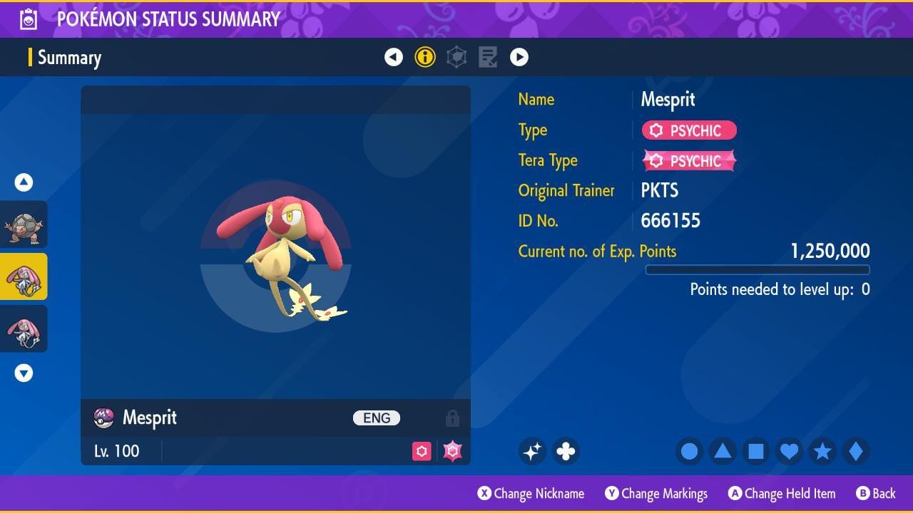 Foto de la carta Pokémon Shiny MESPRIT Pokémon Escarlata y Púrpura Pokémon Legendario Competitivo Listo para la Batalla Shiny Gratis Switch 2 2