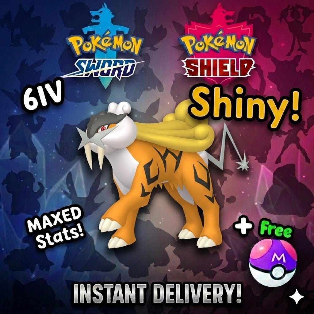 Shiny RAIKOU Pokemon Sword Shield 6IV Competitive Battle Ready – Sword & Shield Pokémon card photo
