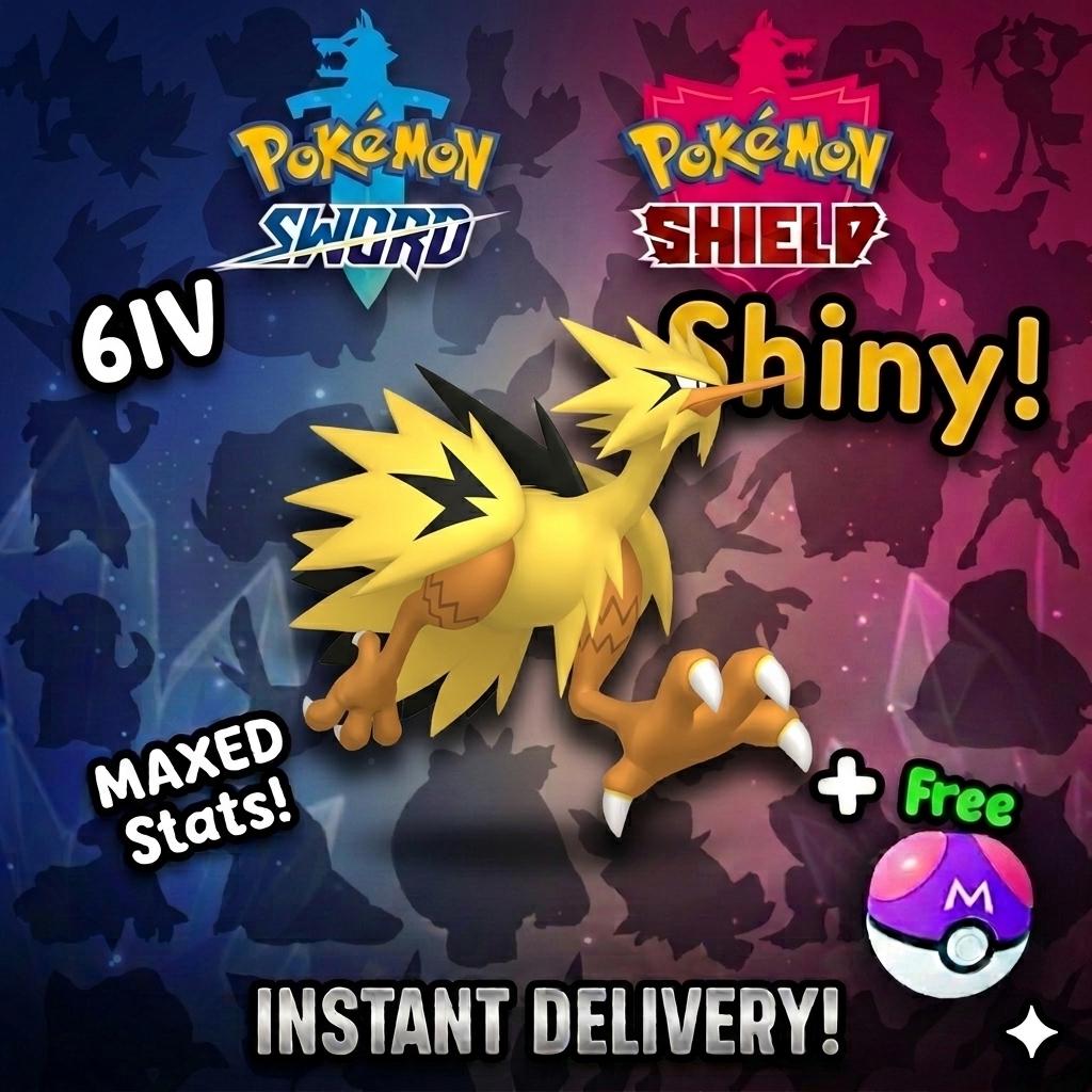 Shiny Galarian Zapdos Pokemon Sword Shield 6IV Competitive Battle Ready – Sword & Shield Pokémon card photo