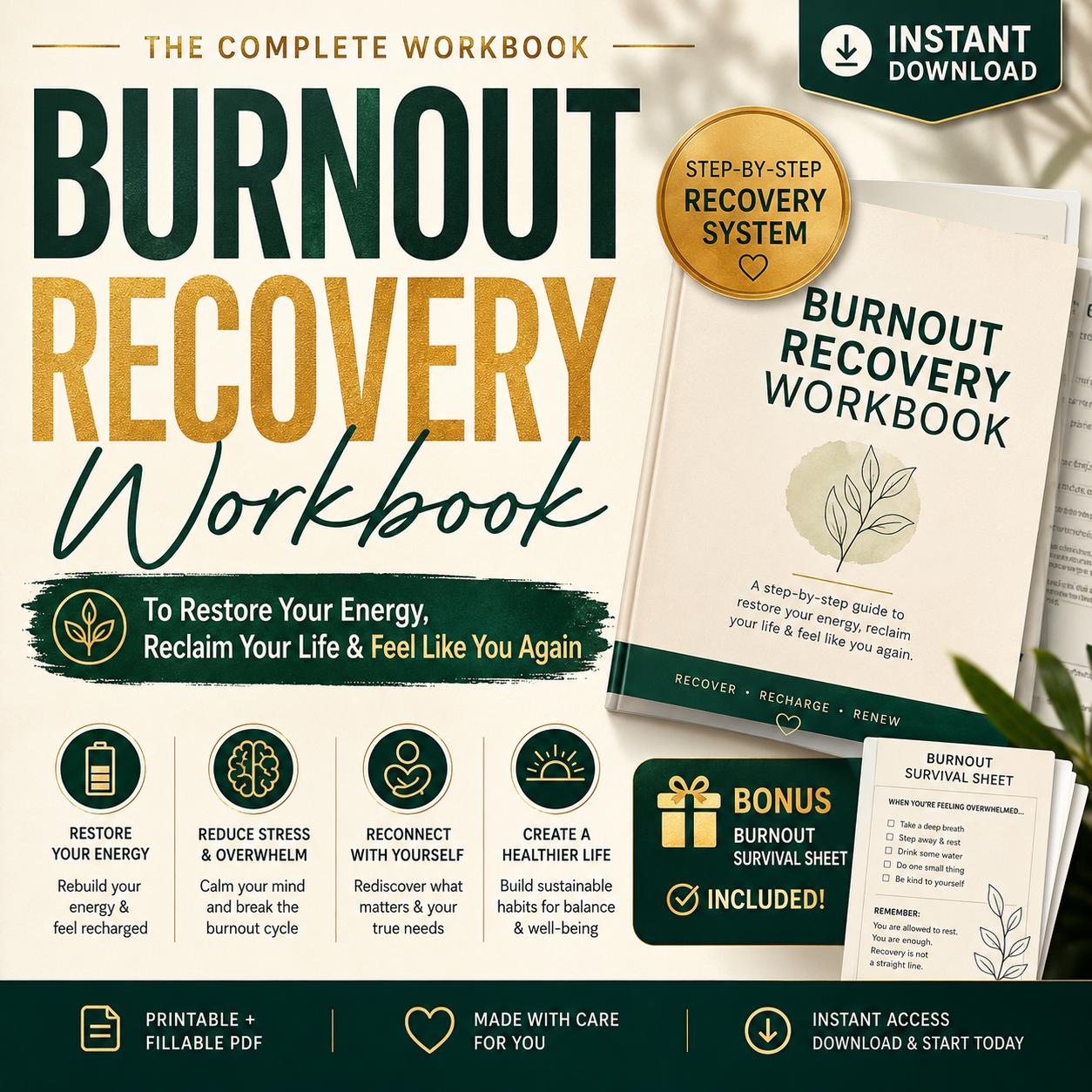 Burnout Recovery Workbook to Restore Your Energy and Rest Without Guilt Gentle Self Care Journal for Exhaustion Overwhelm Emotional Burnout – Workbooks Pokémon card photo