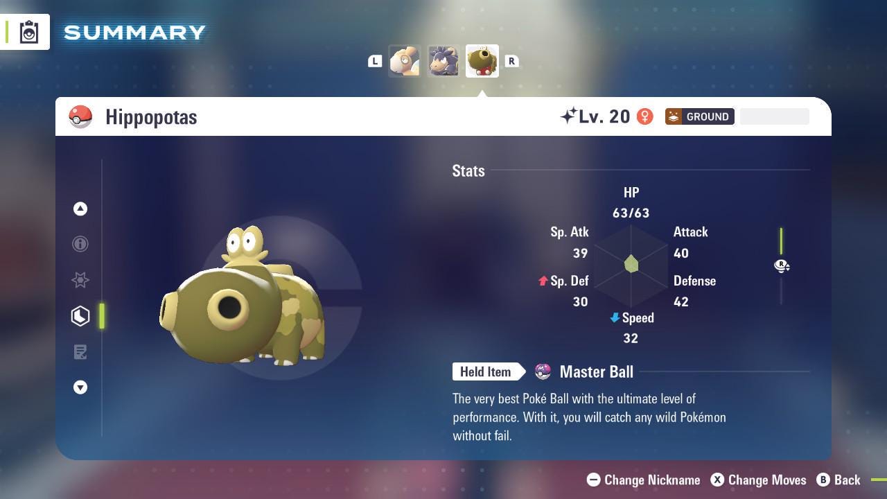 Shiny HIPPOPOTAS Pokémon Legends ZA 6IV Competitive Battle Ready Pokémon card photo