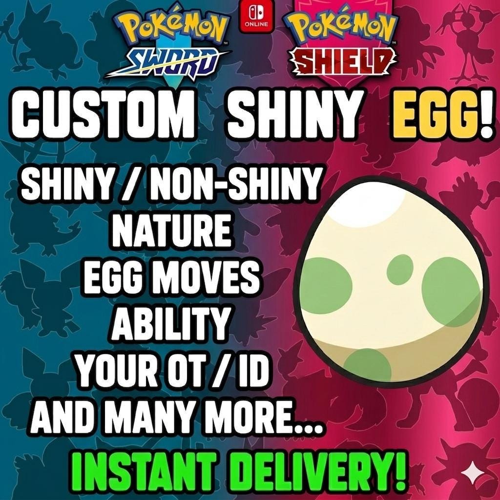 6IV CUSTOM POKÉMON Egg Pokémon Sword Shield Choose Pokemon, Shiny, Level, EV's, Nature, Gender, Moves Free Shiny – Custom Pokémon Pokémon card photo