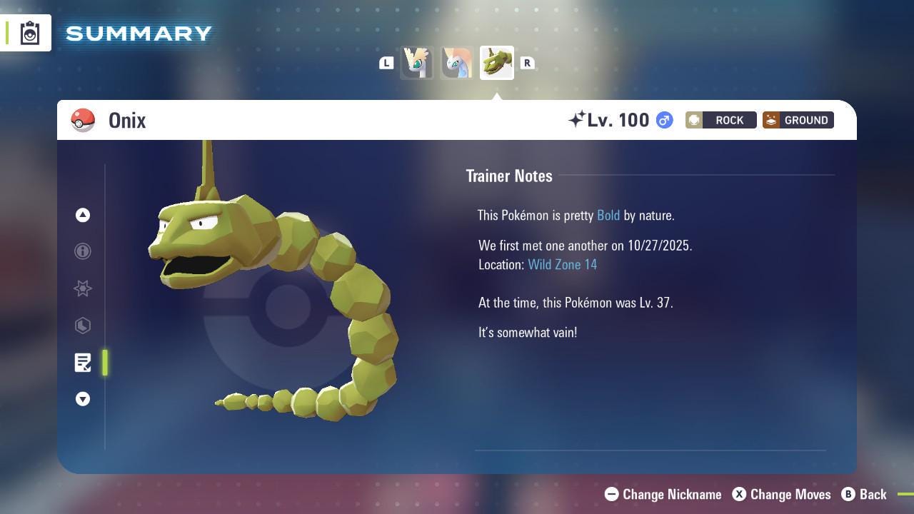 Foto de la carta Pokémon ONIX variocolor Pokémon Legends ZA 6IV listo para la batalla competitiva 4