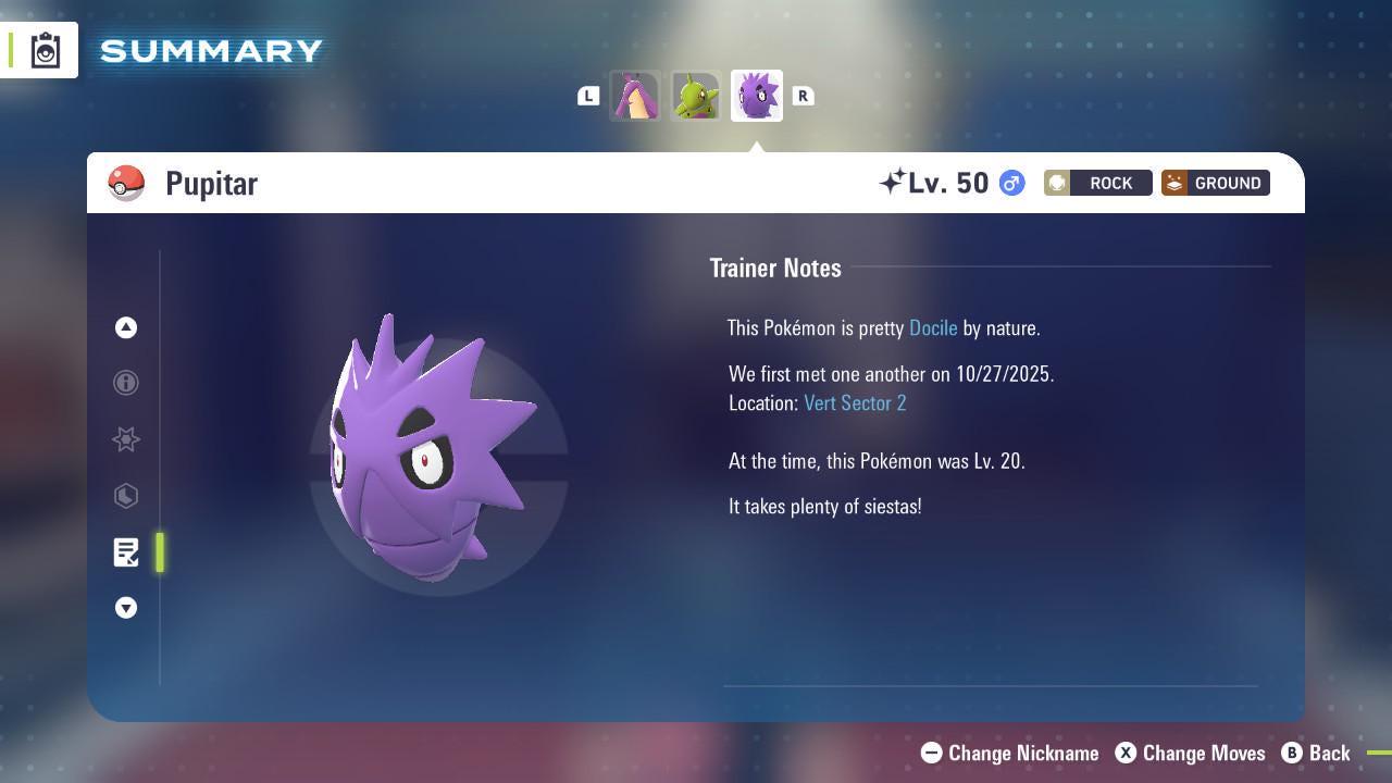 Foto de la carta Pokémon PUPITAR variocolor Pokémon Legends ZA 6IV listo para el combate competitivo 4