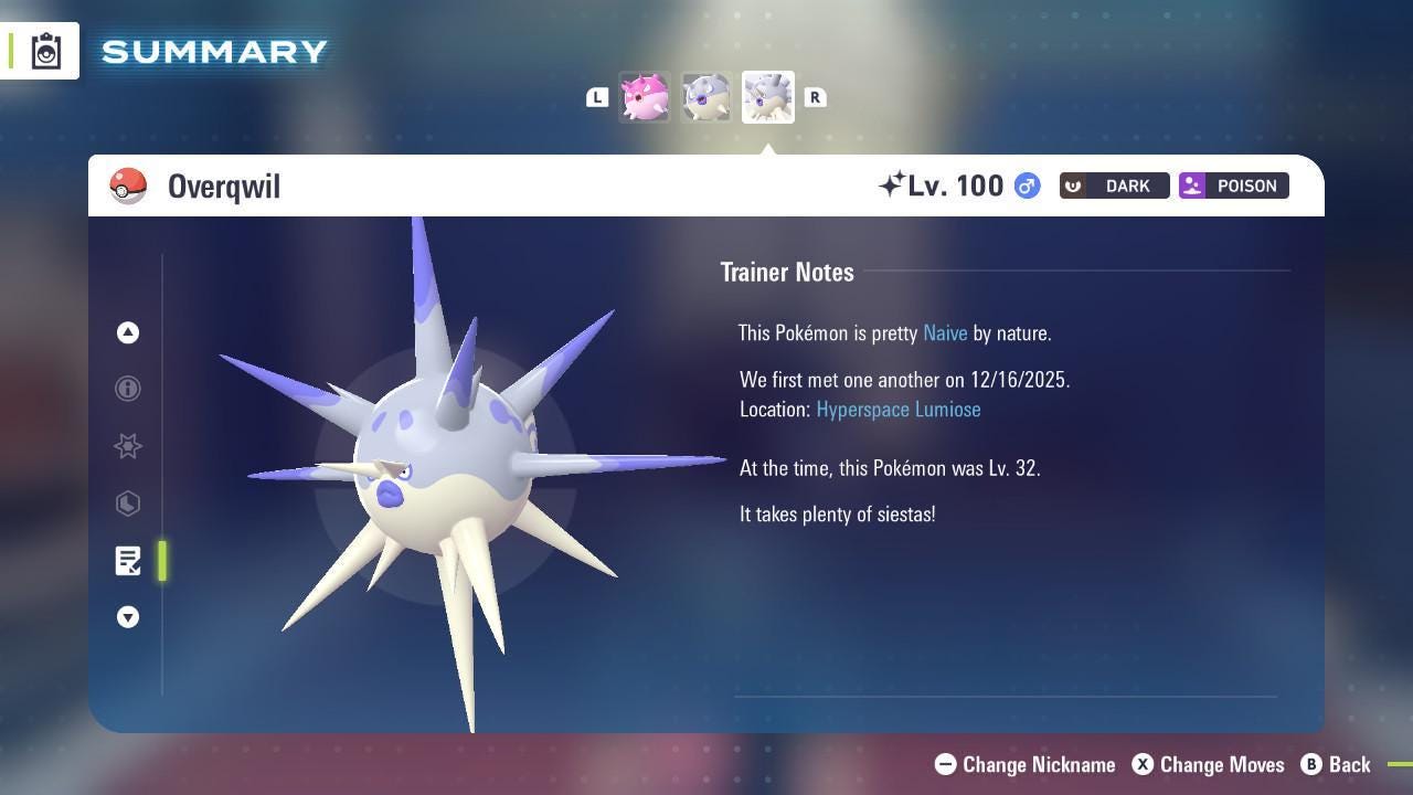 Foto de la carta Pokémon Overqwil Variocolor Pokémon Legends ZA DLC Mega Dimension 6IV Listo para el Combate Competitivo 4
