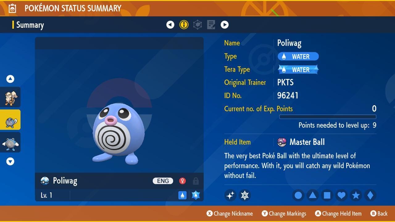 Pokemon Scarlet and Violet Shiny POLIWAG 6IV Competitive Battle Ready Pokémon card photo 2