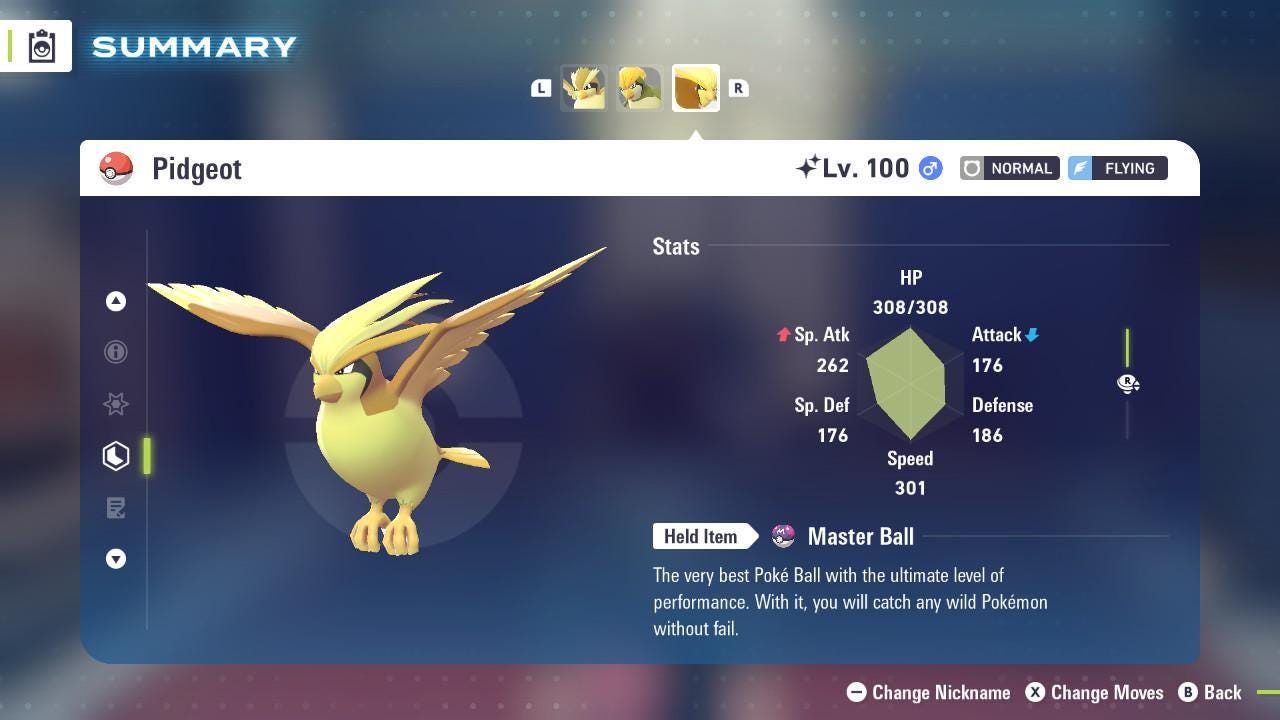 Shiny PIDGEOT Pokémon Legends ZA 6IV Competitive Battle Ready Pokémon card photo