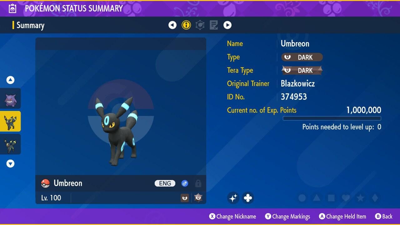 Shiny UMBREON Pokémon Scarlet Violet 6IV Competitive Battle Ready Pokémon card photo
