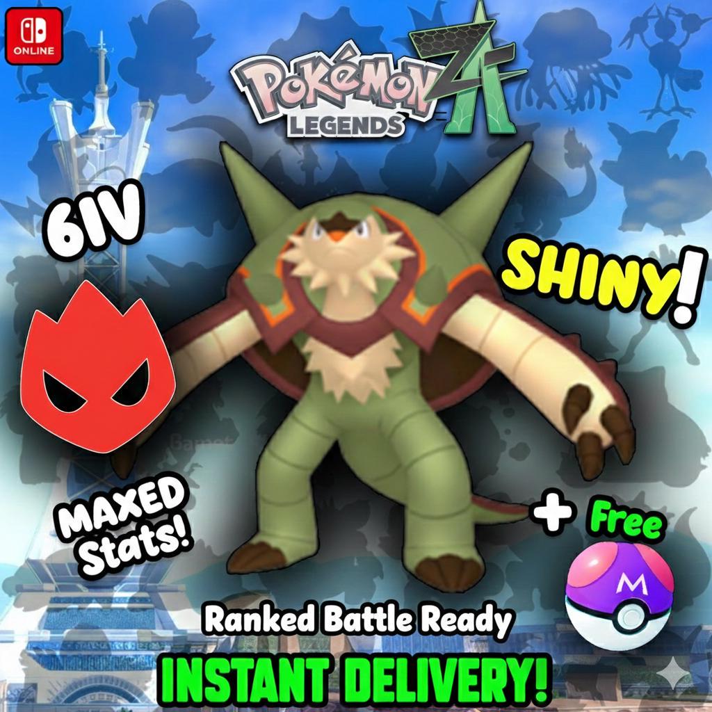 Shiny Alpha Chesnaught Pokémon Legends ZA 6IV Competitive Battle Ready Pokémon card photo