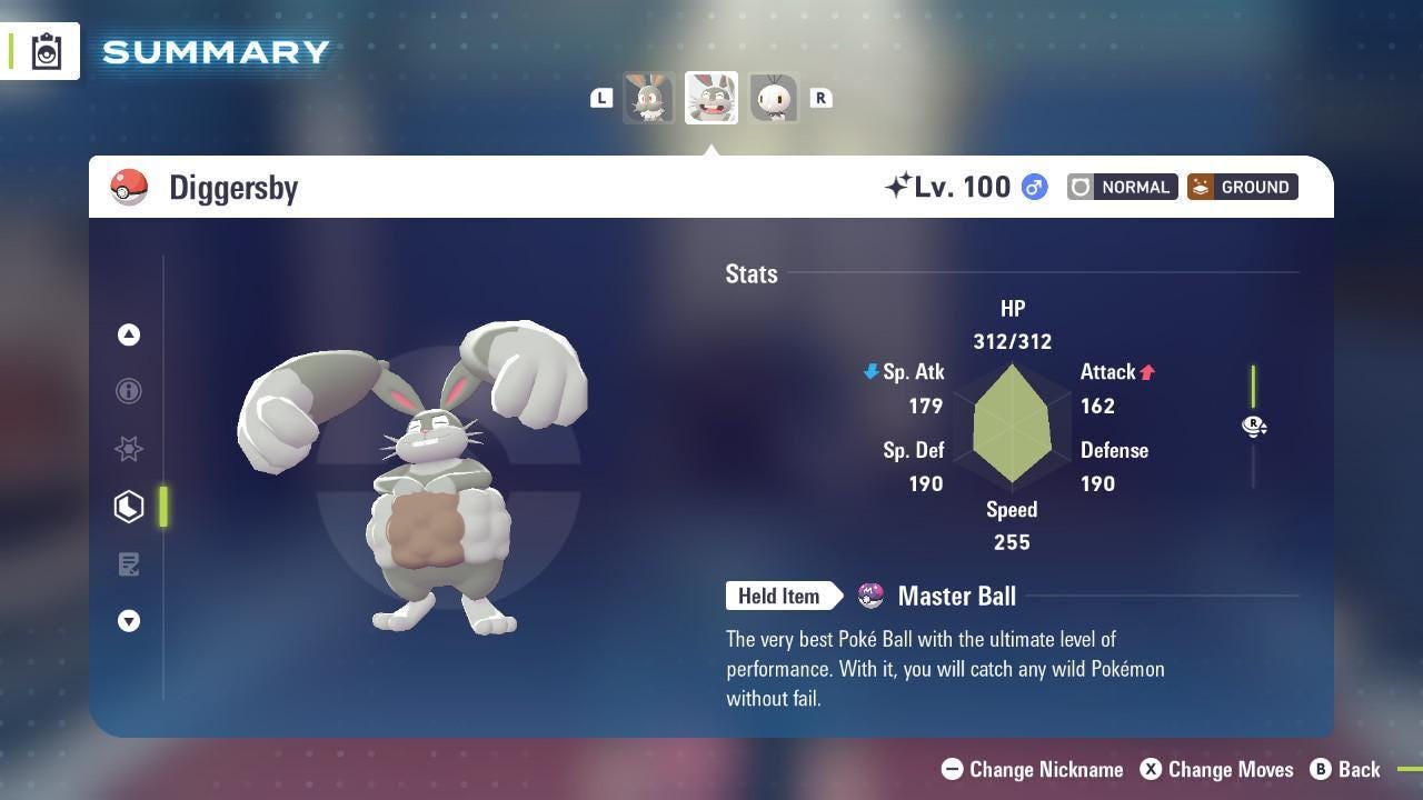 Foto de la carta Pokémon Shiny DIGGERSBY Pokémon Legends ZA 6IV Listo para el Combate Competitivo