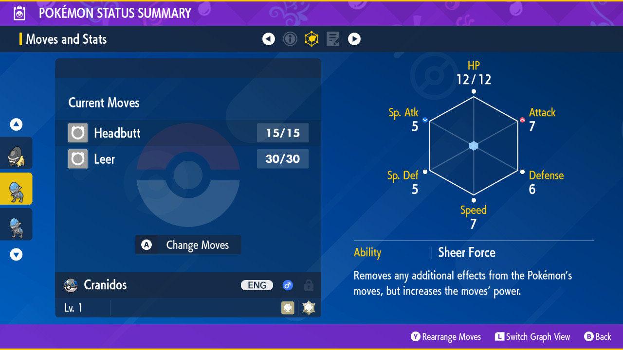 Foto de la carta Pokémon Shiny CRANIDOS Pokémon Escarlata y Púrpura 6IV Listo para el Combate Competitivo 2