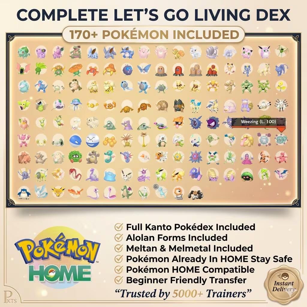 Complete Pokemon Lets Go Pikachu Eevee Living Dex All Alolan Forms Mega Evolutions 170+ Pokemon Unlock the Shiny Charm Pokémon card photo 5